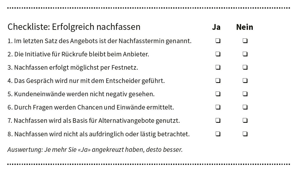 Checkliste: Erfolgreich nachfassen                                                   